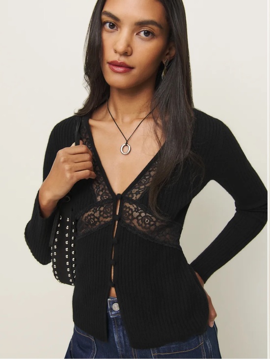 Reformation Tops - Reformation Black Lace Cashmere-Blend Cardigan